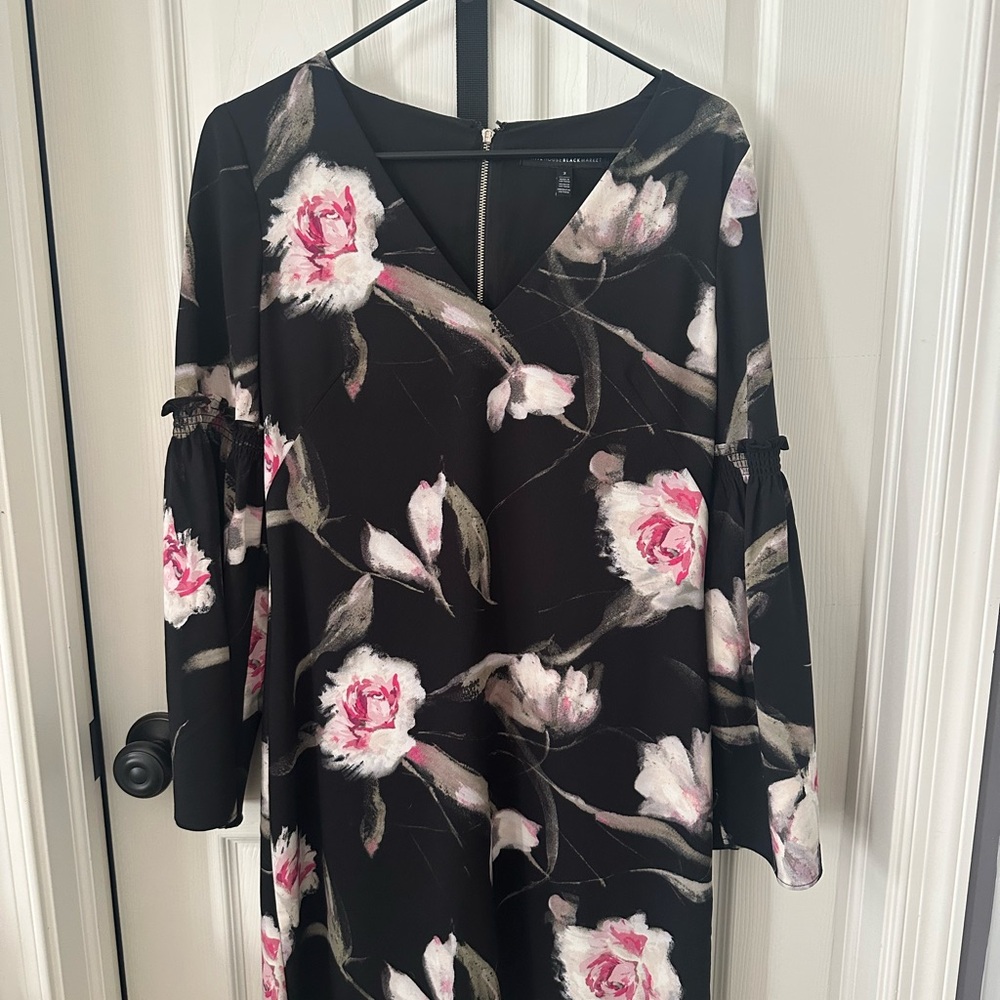 White House/Black Market Black and Pink Floral Dress